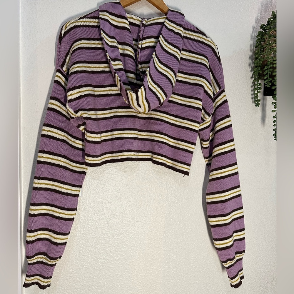 Kendall & Kylie Cropped Striped Double Zipper Hooded Sweater Size S - Picture 4 of 7